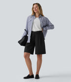 Asymmetric Mid Rise Work Shorts 10'' with Pockets — Black — view 7
