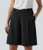 Asymmetric Mid Rise Work Shorts 10'' with Pockets — Black — view 1