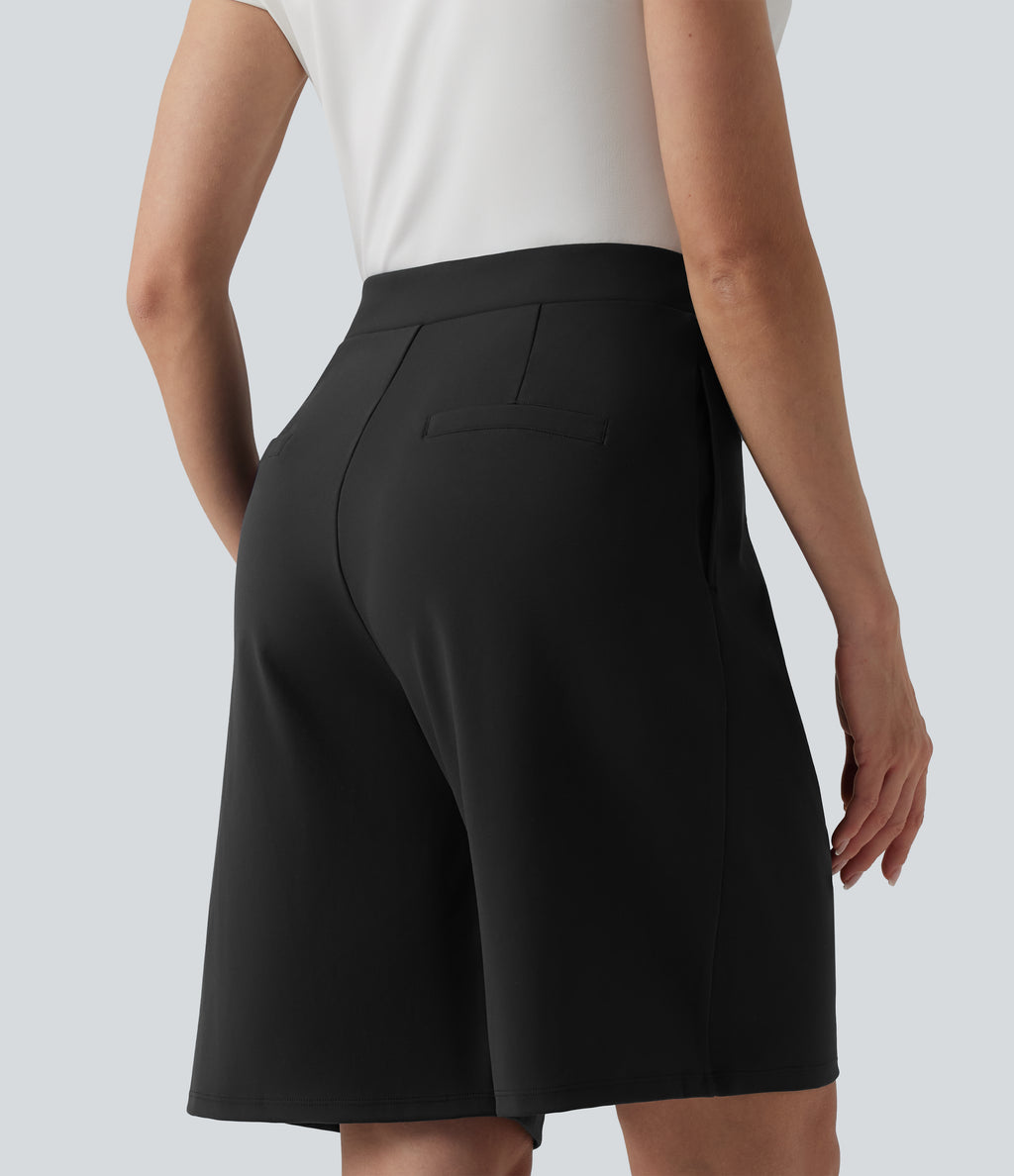 Asymmetric Mid Rise Work Shorts 10'' with Pockets — Black — view 3