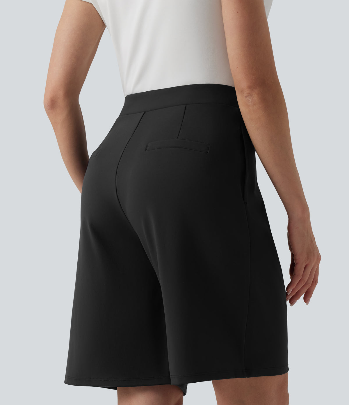 Asymmetric Mid Rise Work Shorts 10'' with Pockets — Black — view 3