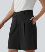 Asymmetric Mid Rise Work Shorts 10'' with Pockets — Black — view 4