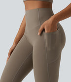 High Waisted Butt Lifting Tummy Control Bootcut Yoga Leggings with Pockets — Dawn Brown — view 4