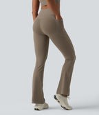 High Waisted Butt Lifting Tummy Control Bootcut Yoga Leggings with Pockets — Dawn Brown — view 2