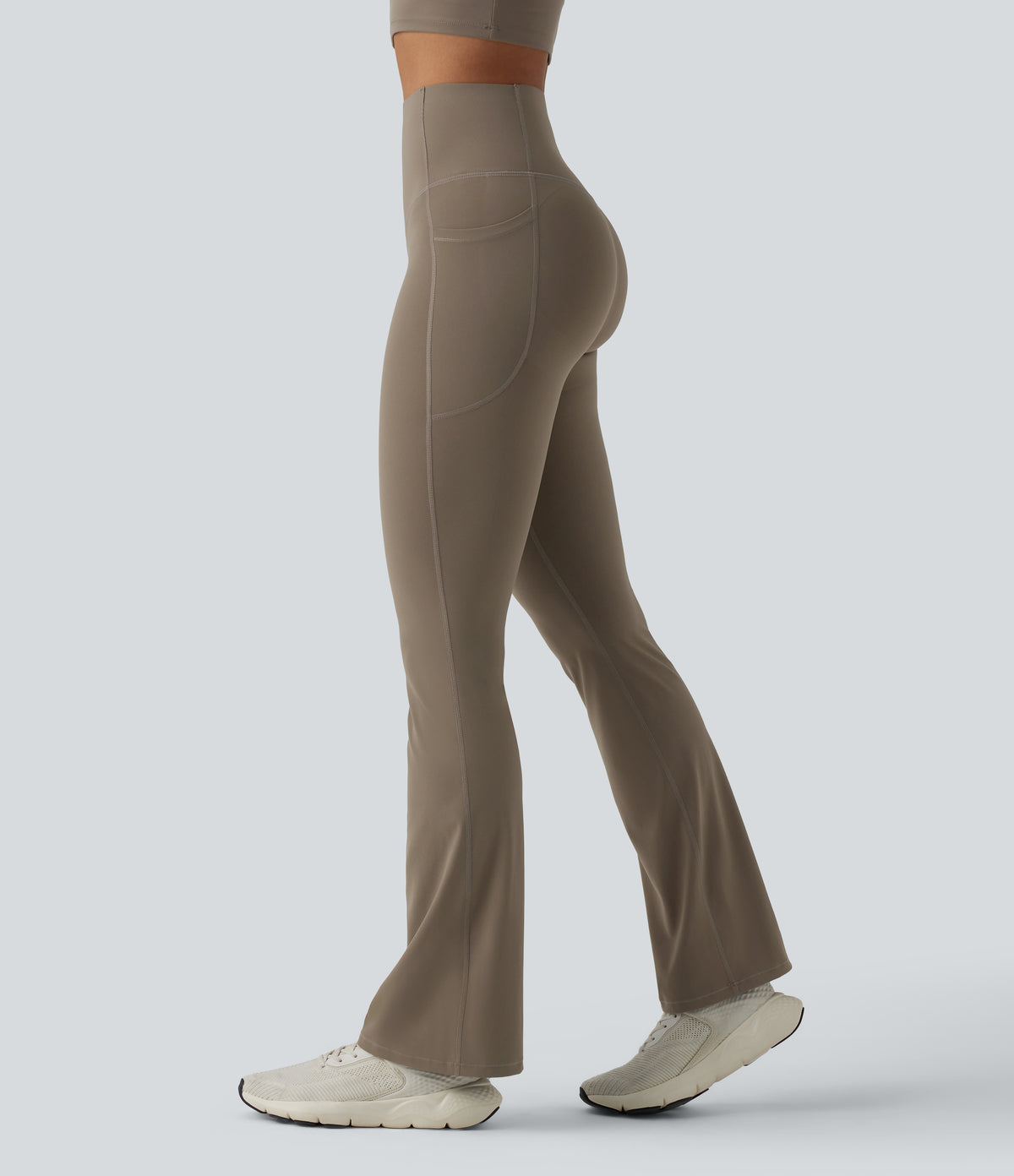 High Waisted Butt Lifting Tummy Control Bootcut Yoga Leggings with Pockets — Dawn Brown — view 1