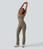 High Waisted Butt Lifting Tummy Control Bootcut Yoga Leggings with Pockets — Dawn Brown — view 6