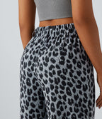 High Waisted Wide Leg Leopard Print Waffle Casual Trousers with Pockets — Frosted Panther — view 5
