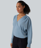 Wrinkle Recovery V Neck Long Sleeve Work Blouse — Mountain Spring — view 4