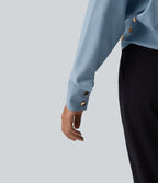 Wrinkle Recovery V Neck Long Sleeve Work Blouse — Mountain Spring — view 5