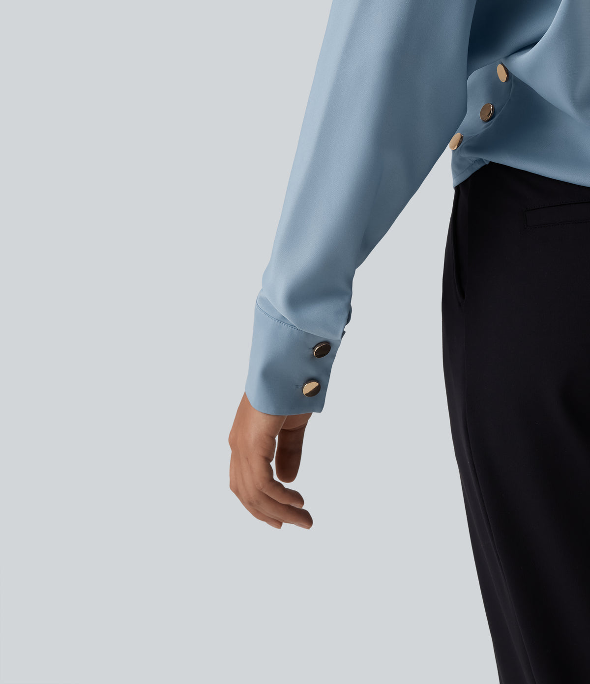 Wrinkle Recovery V Neck Long Sleeve Work Blouse — Mountain Spring — view 5