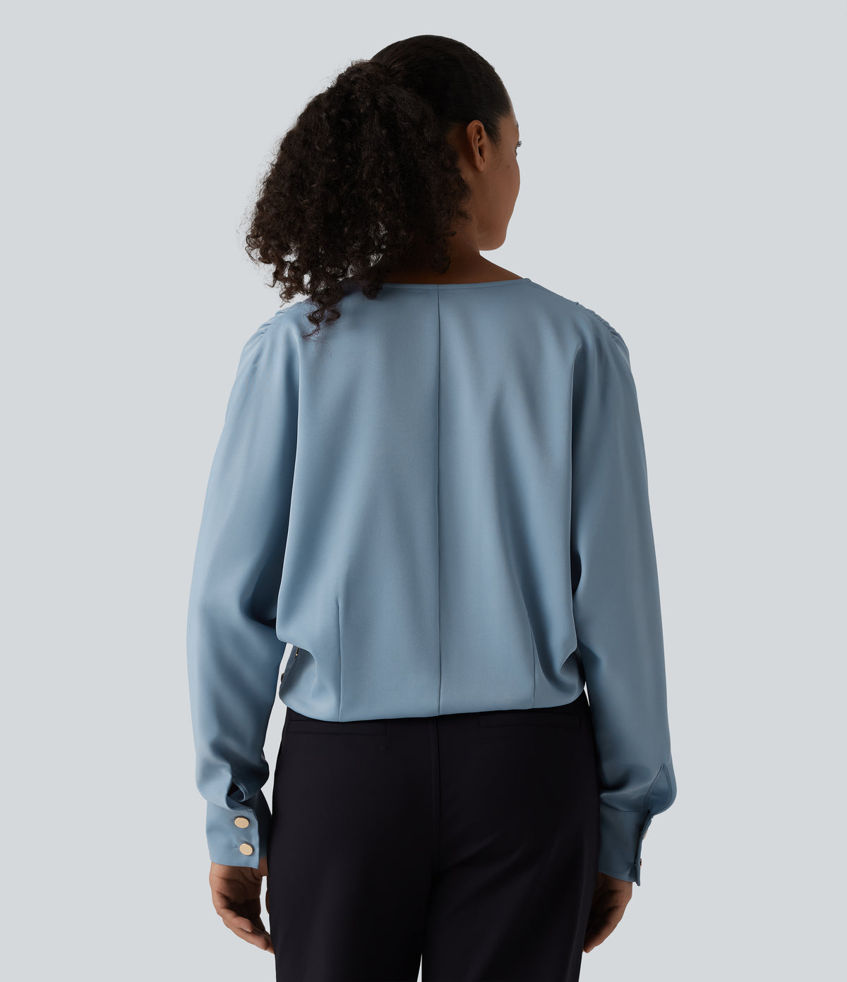 Wrinkle Recovery V Neck Long Sleeve Work Blouse — Mountain Spring — view 2