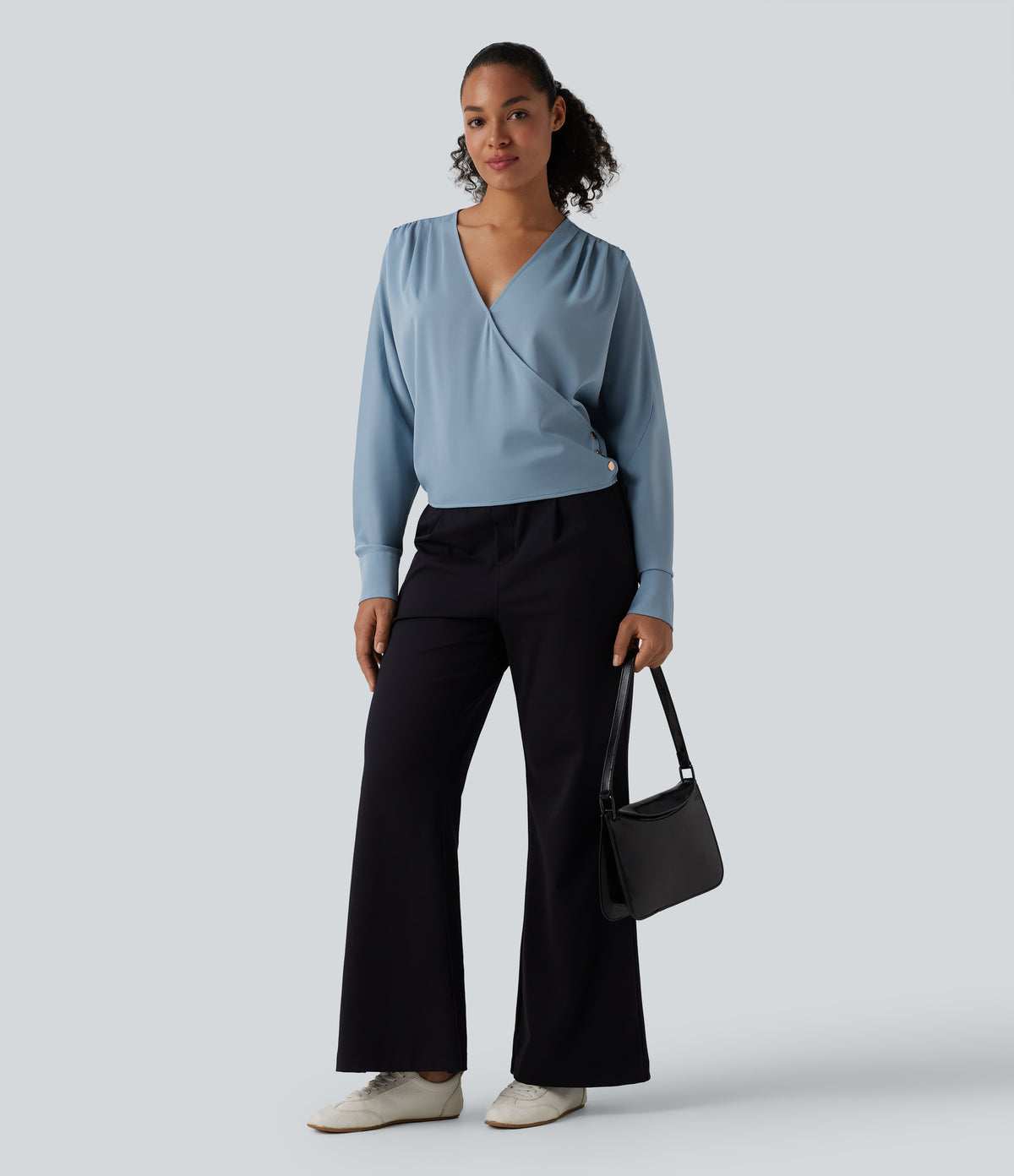 Wrinkle Recovery V Neck Long Sleeve Work Blouse — Mountain Spring — view 6