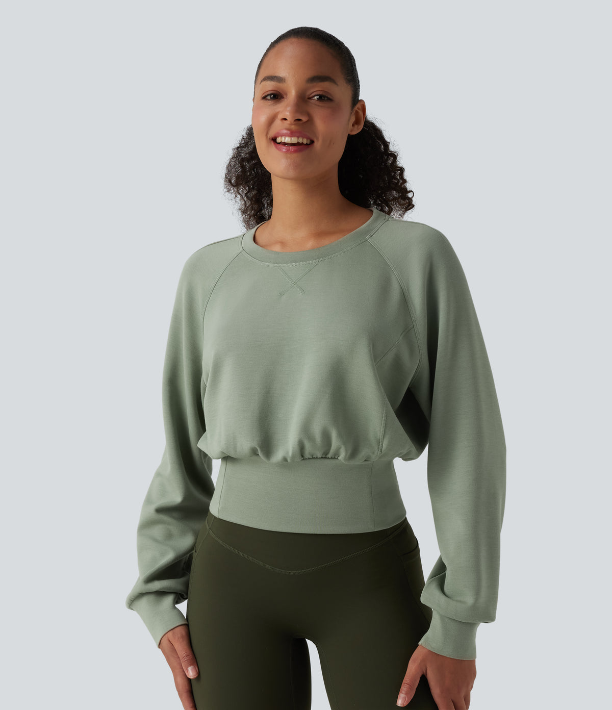 SpacerTek Round Neck Long Sleeve Casual Sweatshirt — Asparagus — view 3