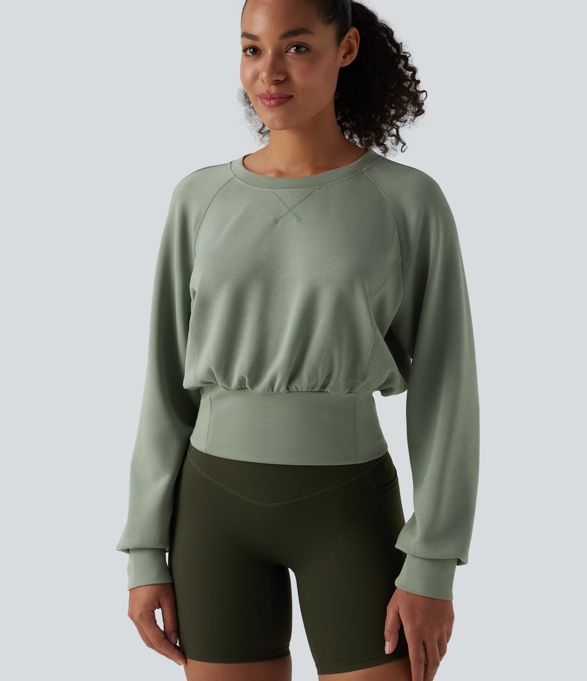 SpacerTek Round Neck Long Sleeve Casual Sweatshirt — Asparagus — view 4