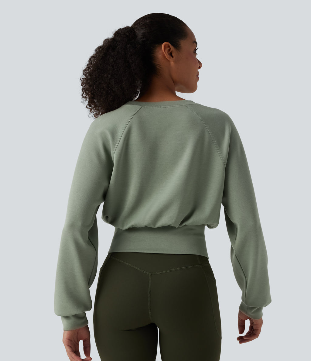 SpacerTek Round Neck Long Sleeve Casual Sweatshirt — Asparagus — view 2