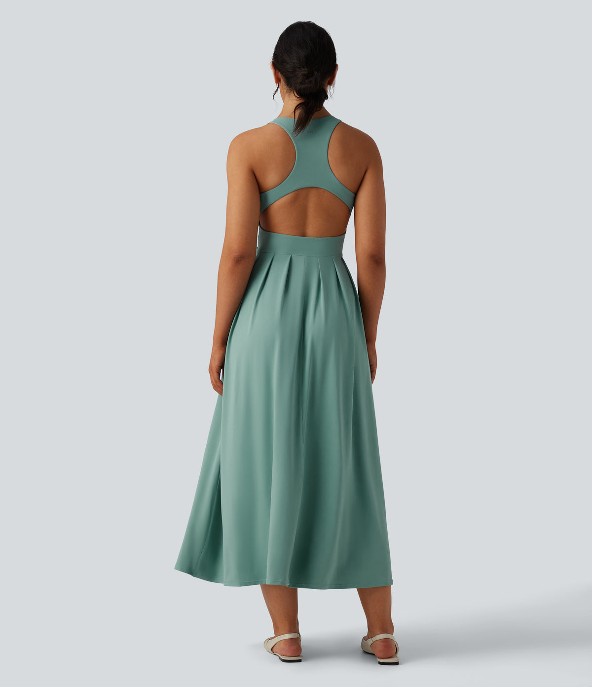 Round Neck Racerback Midi Casual Dress with Pockets — Azure — view 1