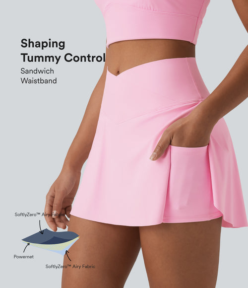 Airy Crossover Tummy Control 2-in-1 InstantCool Mini Tennis Skirt with Pockets-Lucid — Nosegay — view 1