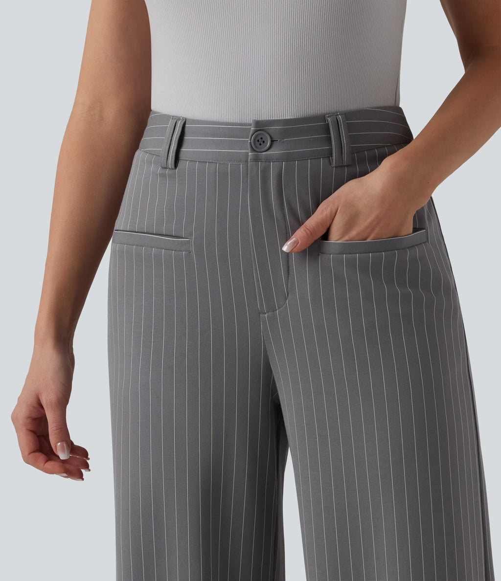 Mid Rise Wide Leg InstantCool Stripe Work Trousers with Pockets — Slate Pinstripe — view 4