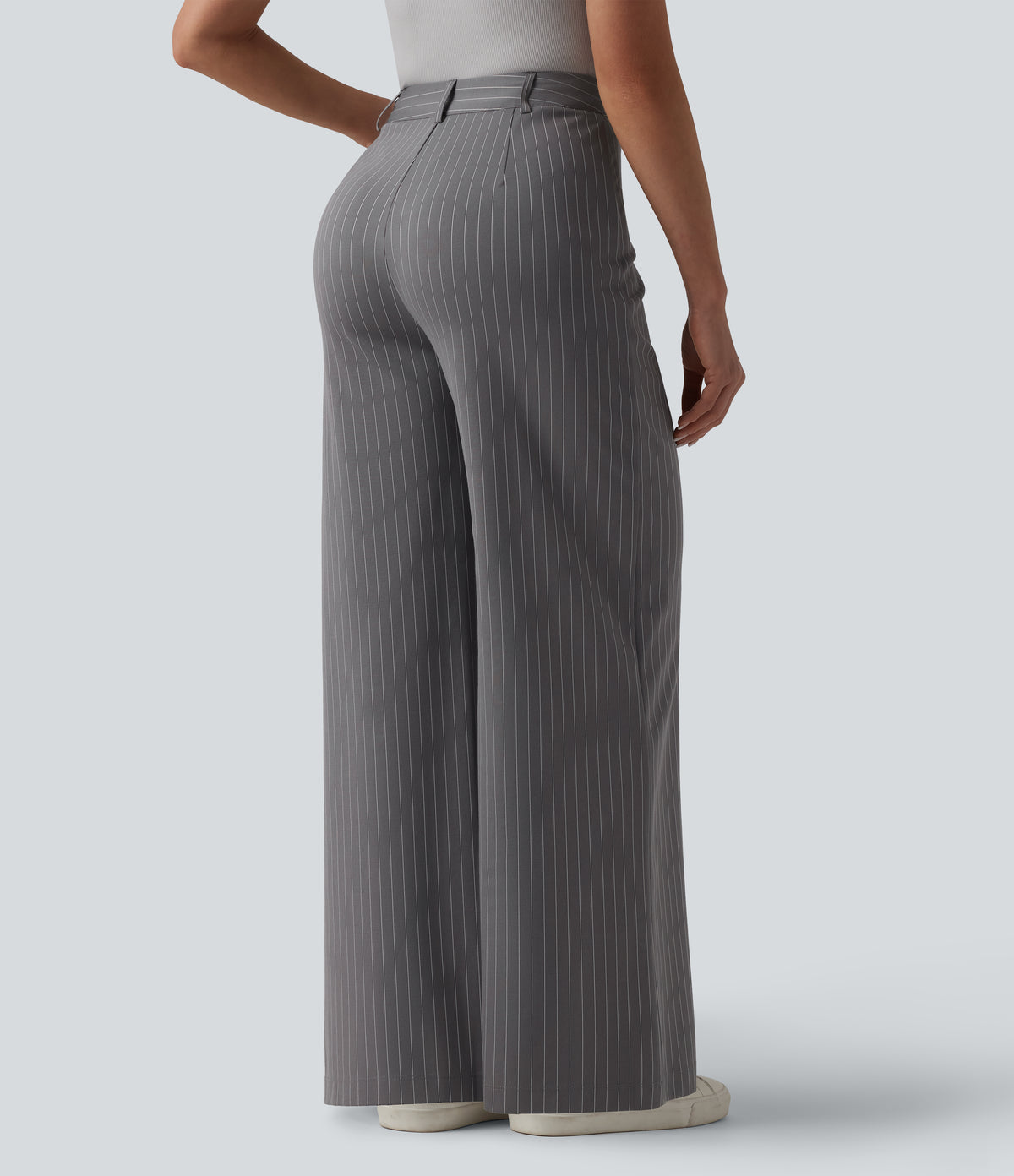 Mid Rise Wide Leg InstantCool Stripe Work Trousers with Pockets — Slate Pinstripe — view 2
