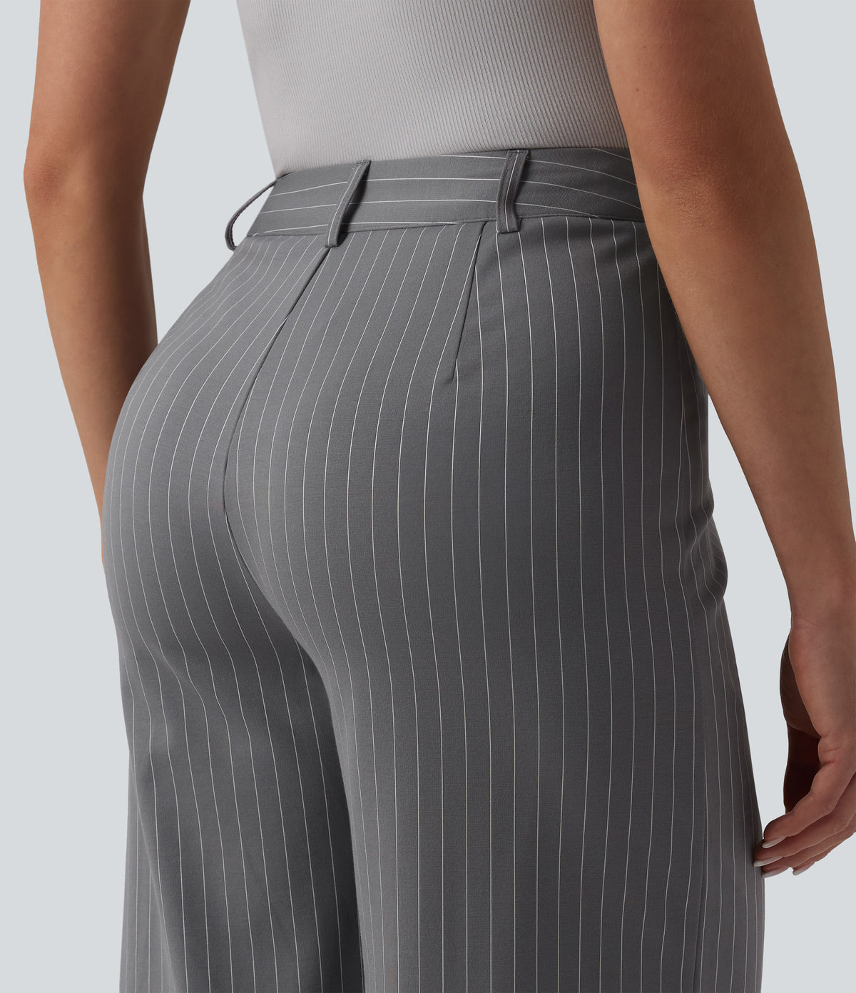Mid Rise Wide Leg InstantCool Stripe Work Trousers with Pockets — Slate Pinstripe — view 5