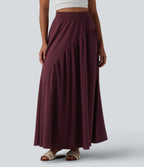 High Waisted Flowy Quick Dry Maxi Casual Skirt with Pockets — Amaranth — view 3
