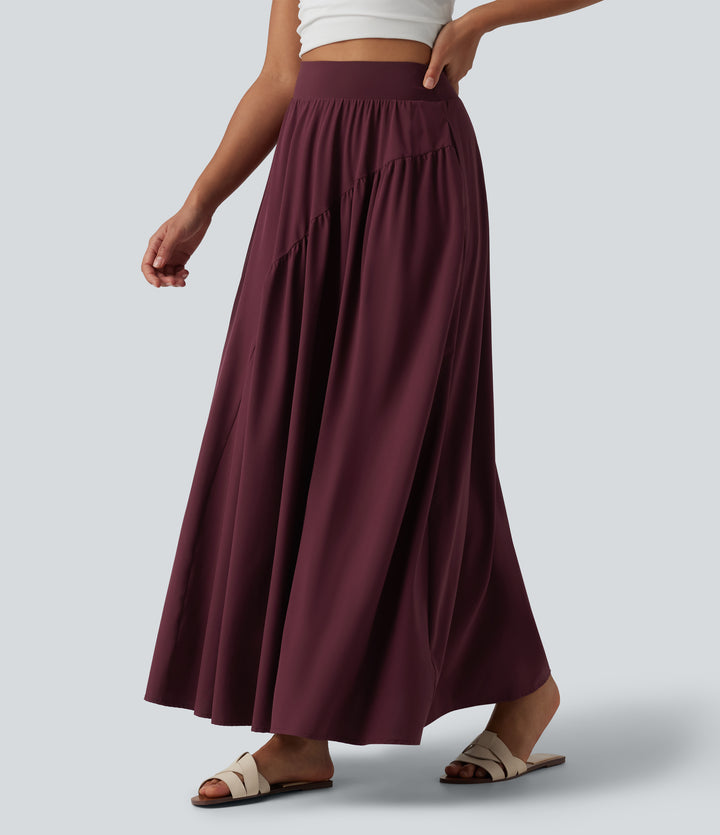High Waisted Flowy Quick Dry Maxi Casual Skirt with Pockets — Amaranth — view 1