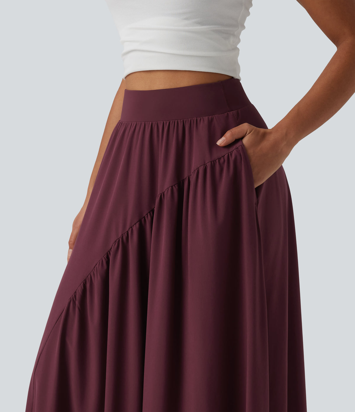 High Waisted Flowy Quick Dry Maxi Casual Skirt with Pockets — Amaranth — view 4