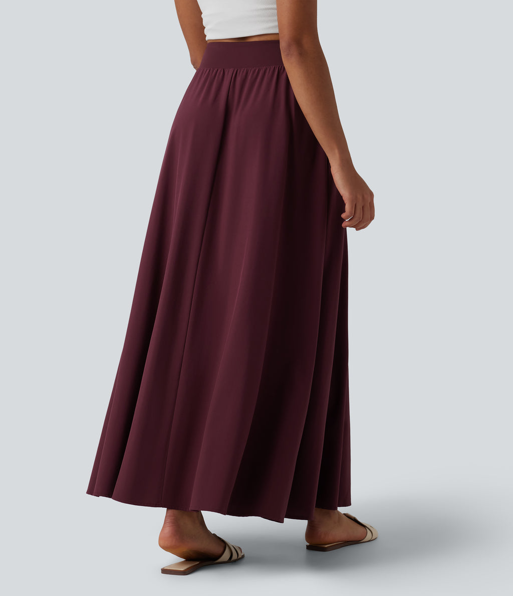 High Waisted Flowy Quick Dry Maxi Casual Skirt with Pockets — Amaranth — view 2