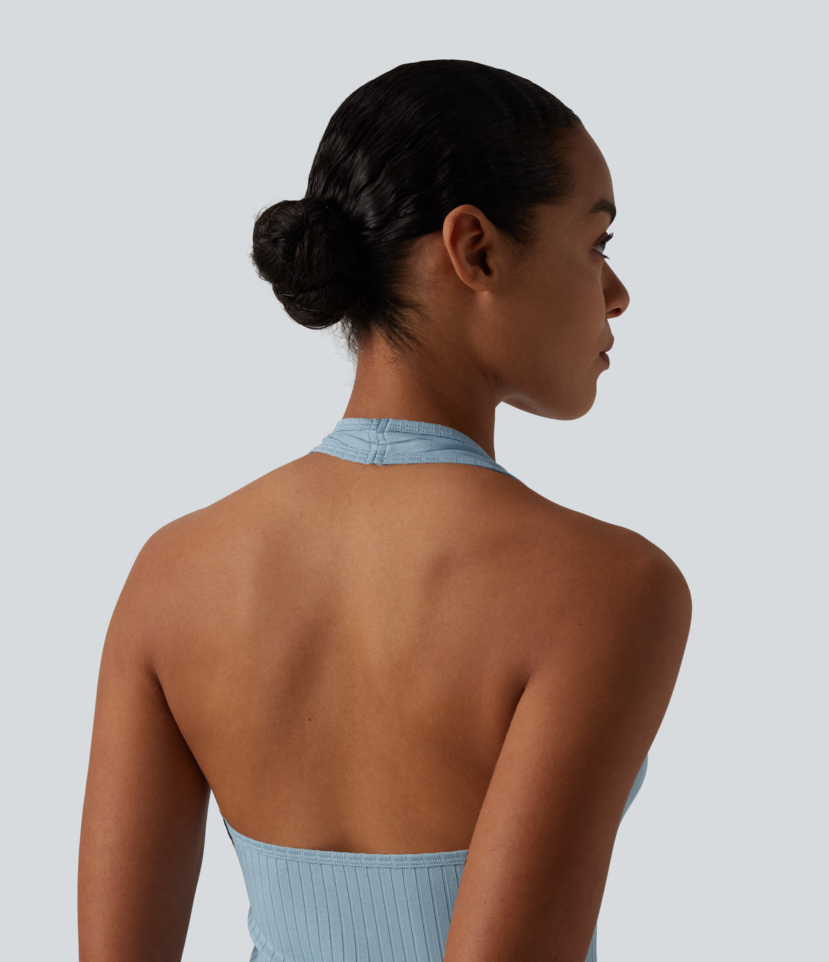 Ribbed Knit Halter Casual Tank Top — Forget-Me-Not — view 4