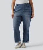 Plus Size High Waisted Rolled Hem Casaul Slim Jeans with Pockets — Estate Blue Denim — view 3