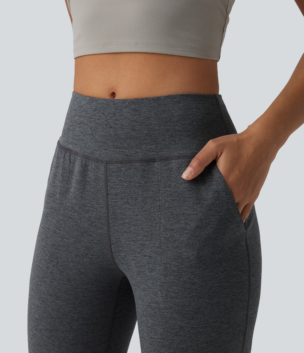 Mid Rise Quick Dry Yoga Joggers with Pockets — Charcoal Heather — view 5