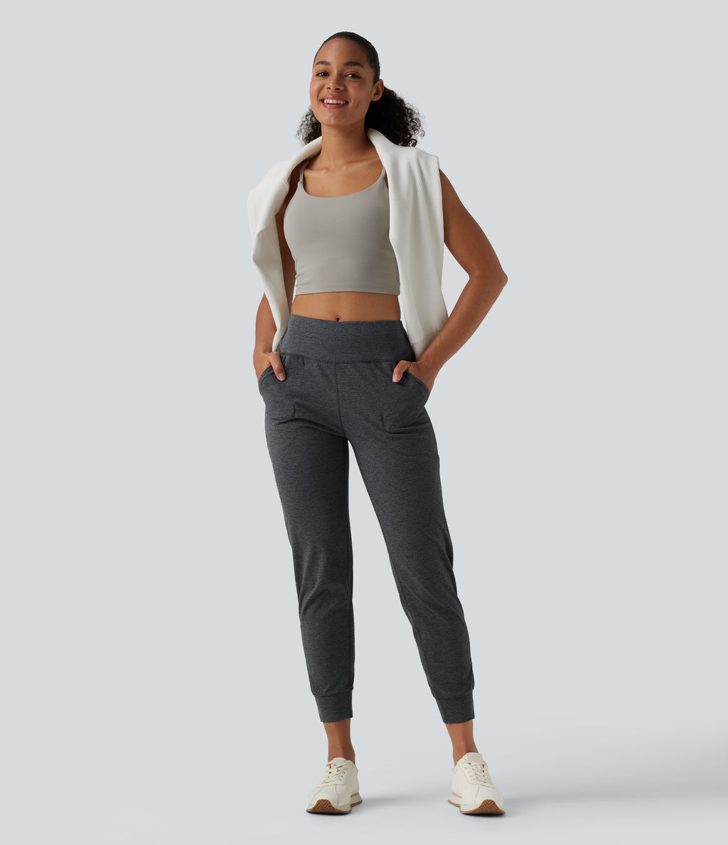 Mid Rise Quick Dry Yoga Joggers with Pockets — Charcoal Heather — view 6