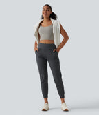 Mid Rise Quick Dry Yoga Joggers with Pockets — Charcoal Heather — view 6
