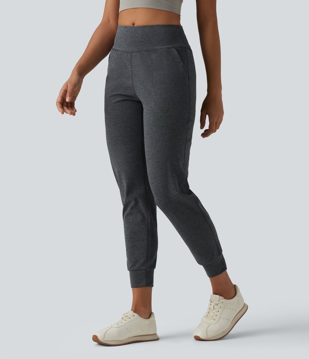 Mid Rise Quick Dry Yoga Joggers with Pockets — Charcoal Heather — view 3