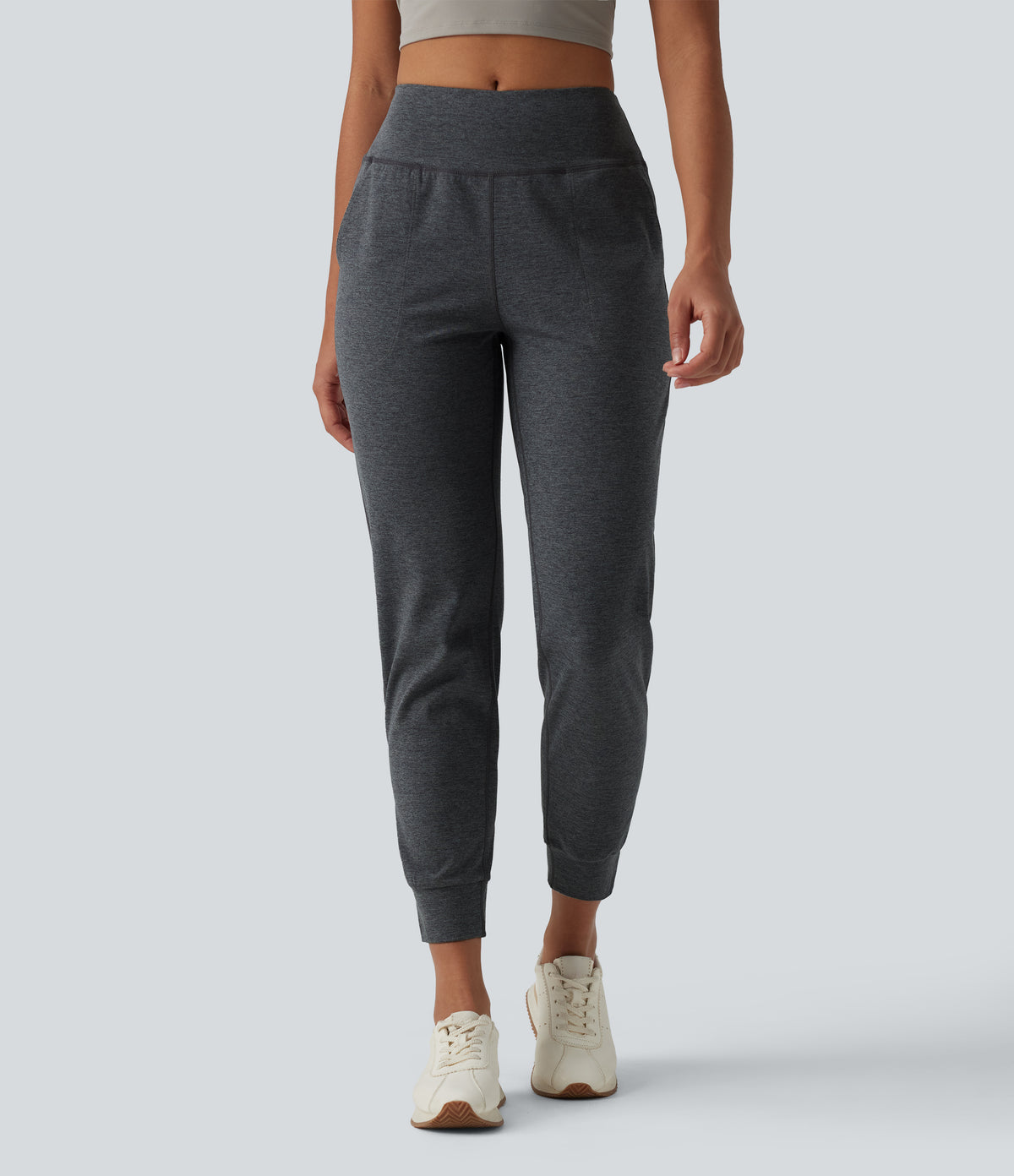 Mid Rise Quick Dry Yoga Joggers with Pockets — Charcoal Heather — view 1