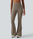 High Waisted Tummy Control Flare Yoga Leggings with Pockets — Dawn Brown — view 8