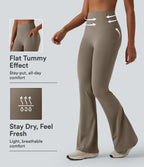 High Waisted Tummy Control Flare Yoga Leggings with Pockets — Dawn Brown — view 1
