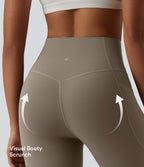 High Waisted Tummy Control Flare Yoga Leggings with Pockets — Dawn Brown — view 4