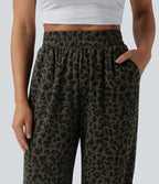 High Waisted Leopard Print Casual Joggers with Pockets — Olive Noir — view 4