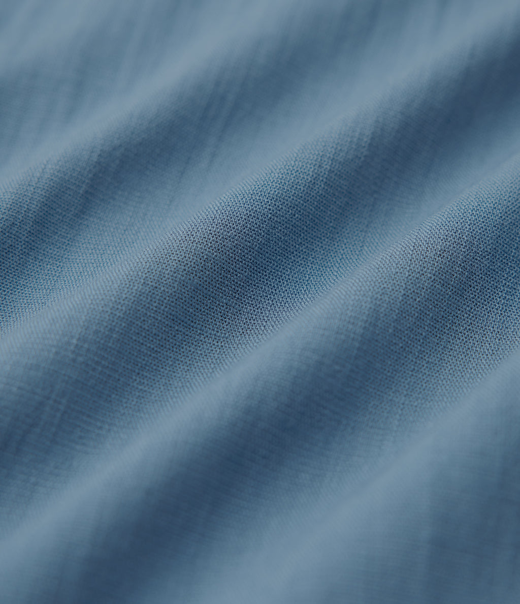 High Waisted Drawstring Curved Hem Cropped Casual Linen-Feel Trousers with Pockets — Light Blue — view 7