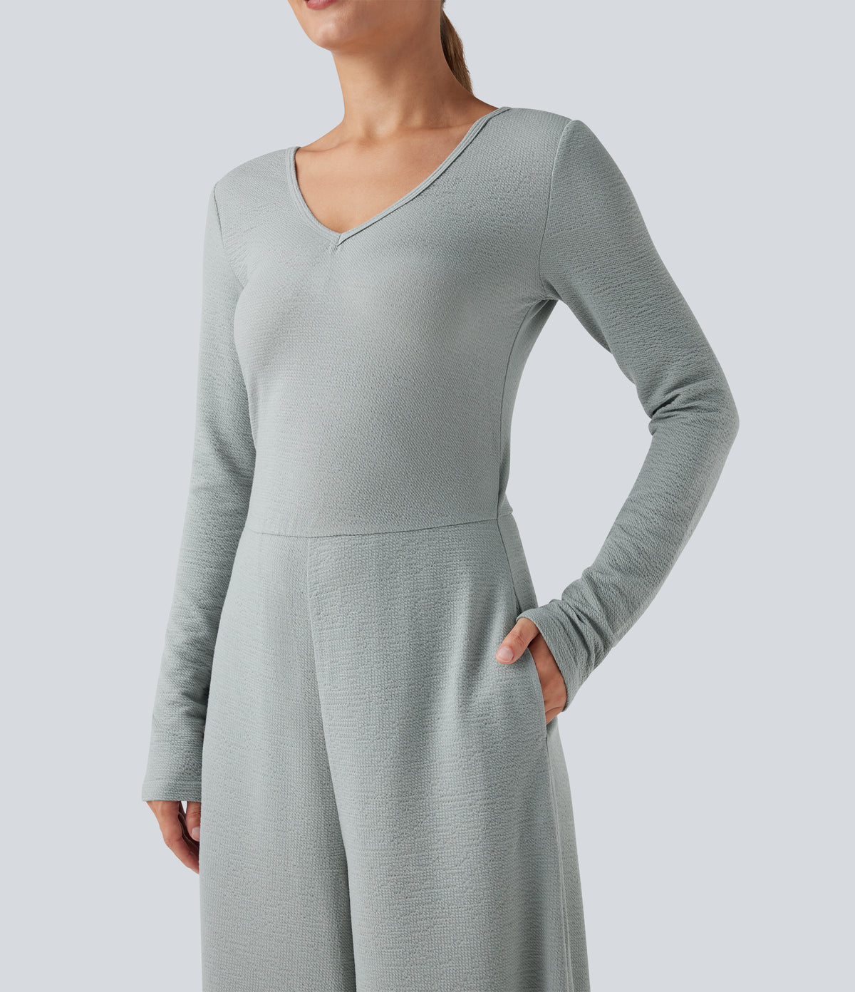 V Neck Long Sleeve Casual Jumpsuit with Pockets-Edition — Belgian Block — view 4