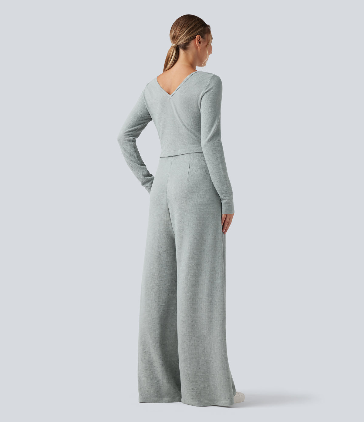 V Neck Long Sleeve Casual Jumpsuit with Pockets-Edition — Belgian Block — view 2