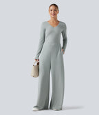 V Neck Long Sleeve Casual Jumpsuit with Pockets-Edition — Belgian Block — view 6