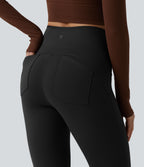 High Waisted Tummy Control Skinny Yoga Leggings with Pockets — Black — view 4