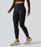 High Waisted Tummy Control Skinny Yoga Leggings with Pockets — Black — view 1