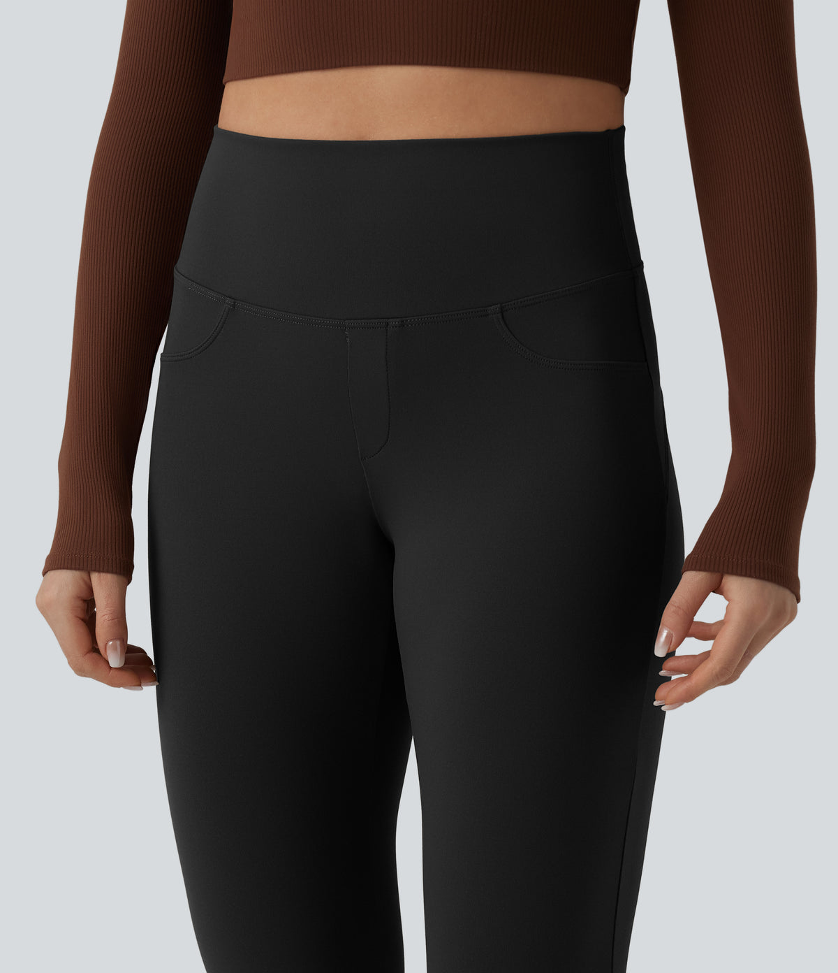 High Waisted Tummy Control Skinny Yoga Leggings with Pockets — Black — view 5