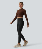 High Waisted Tummy Control Skinny Yoga Leggings with Pockets — Black — view 6