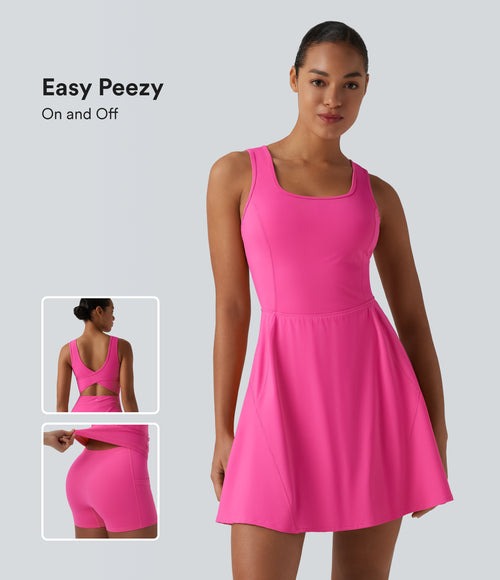 Airy 2-in-1 InstantCool Mini Dance Active Dress with Pockets-Edition-Longer Length — Fuchsia Fedora — view 1
