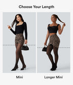 Leopard Print Crossover High Waisted 2-in-1 Bodycon Mini Skirt-Longer Length — Toffee Leopard — view 2