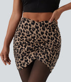 Leopard Print Crossover High Waisted 2-in-1 Bodycon Mini Skirt-Longer Length — Toffee Leopard — view 7