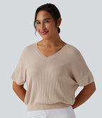 V Neck Short Sleeve Work Jumper — Almond Peach — view 5
